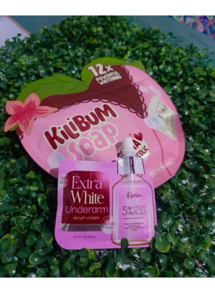 KSerene KiLiBUM Soap 70g x 3 Bars and Extra White Underarm Serum Cream 30ml